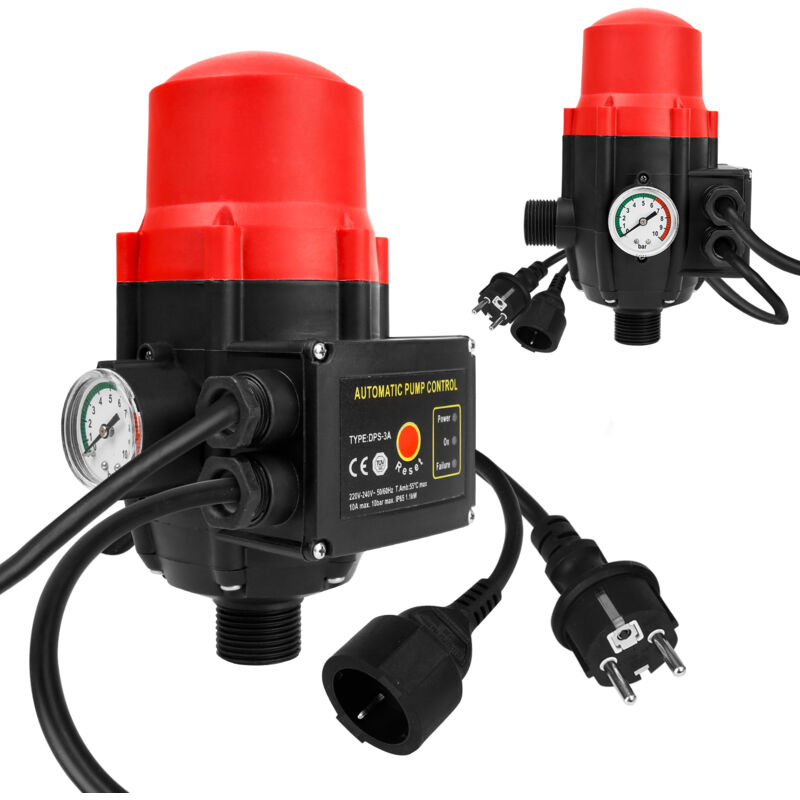 Einfeben - Pressostat Jardin Contrôleur de pression de pompe 10 bar max 1.1kw avec câble Rouge