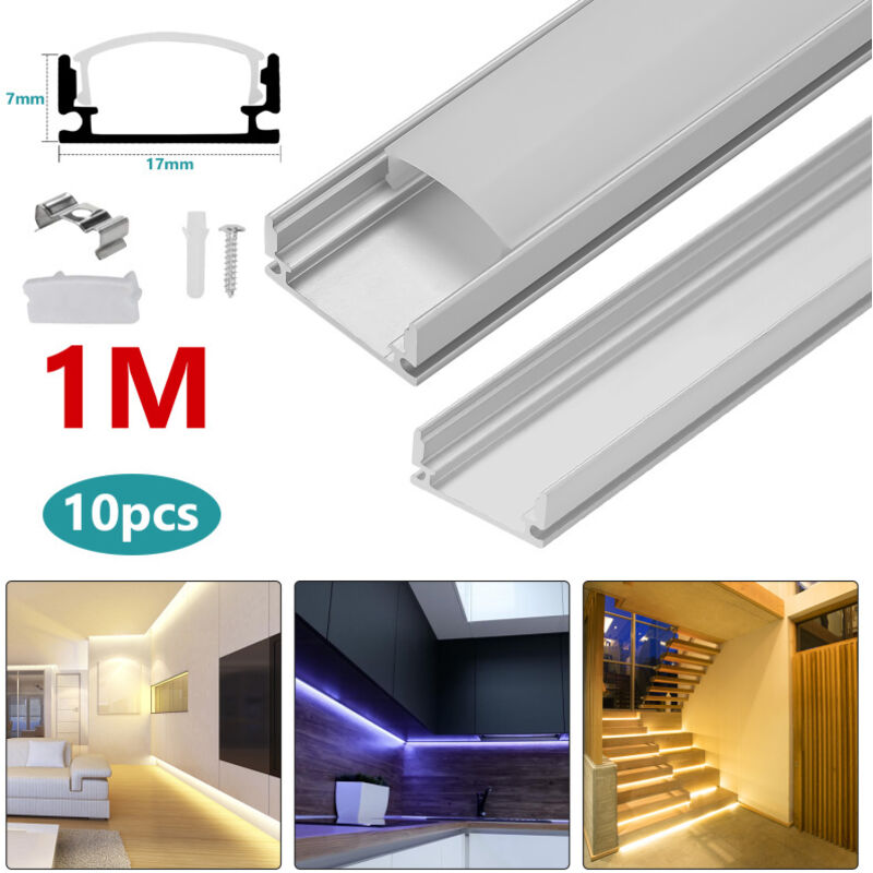 Einfeben - Profilé led en aluminium, profilé led en forme de u 10 x 1 m, profilé led en aluminium