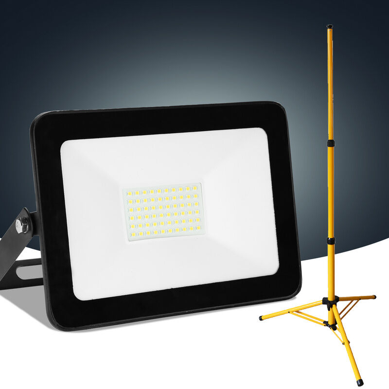 Hengda 1x 50W Projecteur de chantier à led avec trépied ajustable Projecteur extérieur Projecteur à led Blanc froid