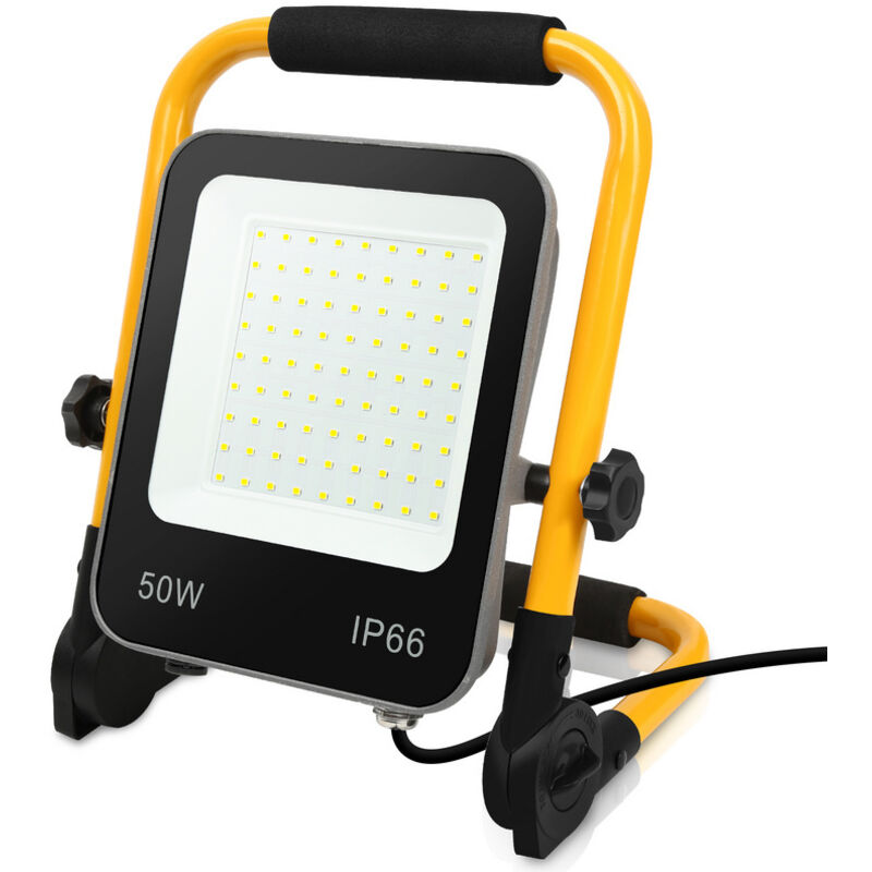 Einfeben - Projecteur de chantier led Projecteur Led avec Jaune trépied Projecteur Extérieur avec prise Spot éclairage de sécurité 50W
