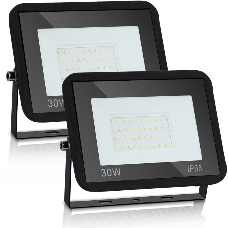 Swanew - Projecteurs led à l'extérieur Spot éclairage de sécurité extérieurs étanches IP66 pour jardin garage 2x30W blanc froid - Noir