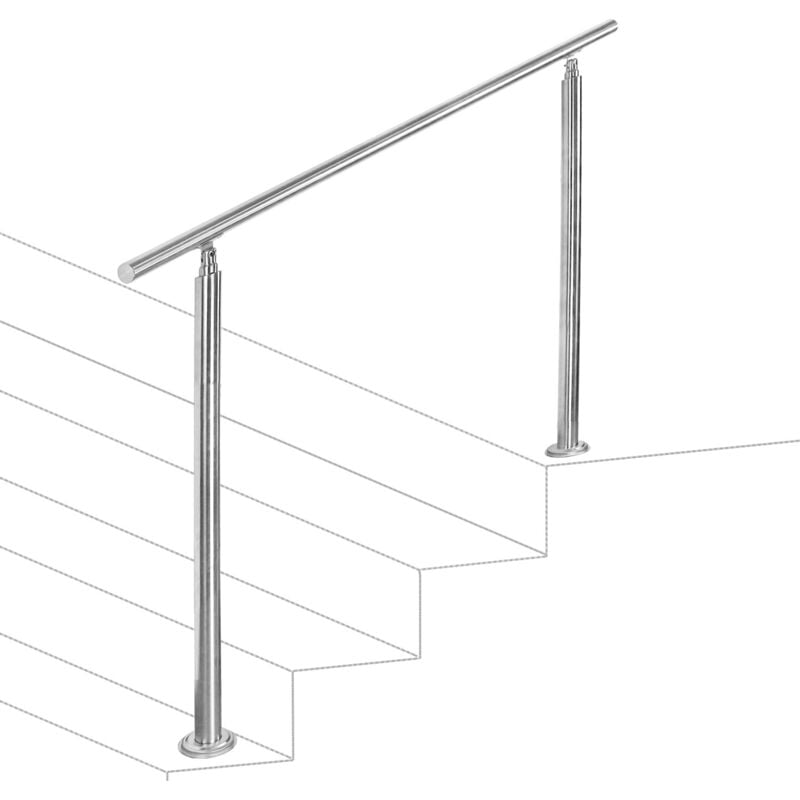 Rampe d'escalier acier inoxydable main courante balustrade Garde-corps argenté 80 cm 0 crossbars