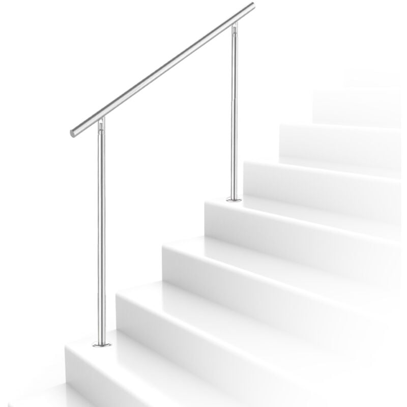 Rampe d'escalier acier inoxydable main courante balustrade Garde-corps argenté 160 cm 0 crossbars