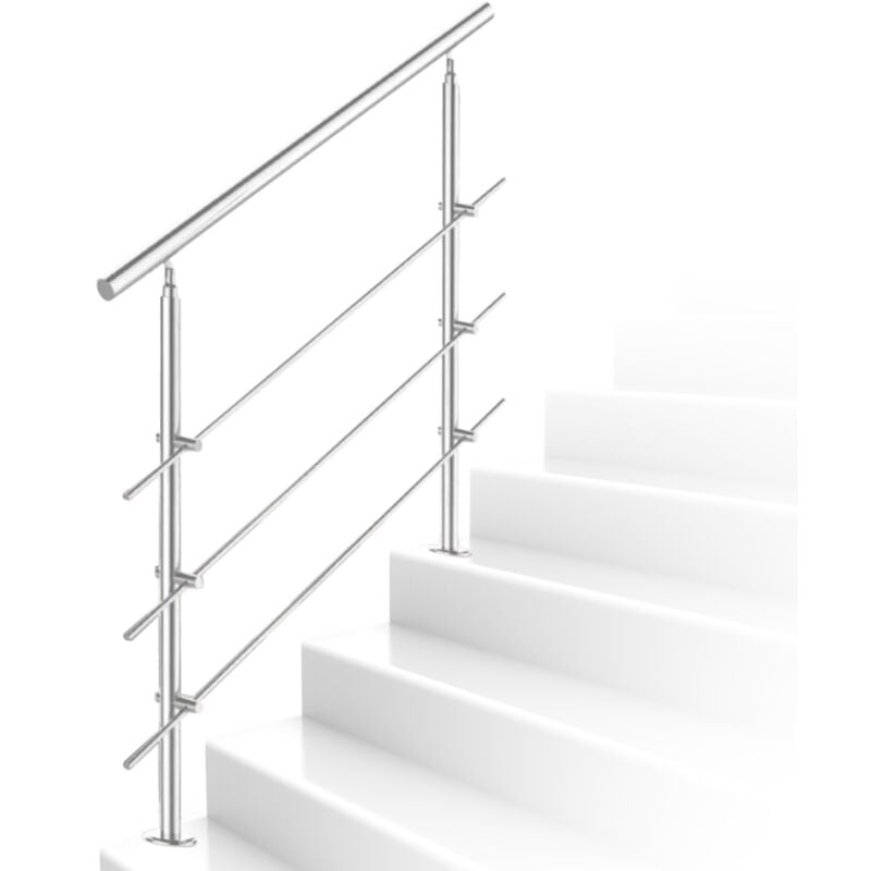 Rampe d'escalier en acier inoxydable pour escaliers Garde-corps Mains Courantes intérieur et extérieur 120 cm 3 crossbars