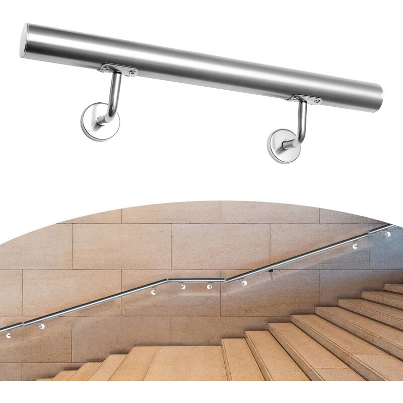 Einfeben - Rampe Escalier Rampe d'escalier 2 Supports Muraux , Main courante acier 304 inoxydable, intérieur&extérieur, 80cm