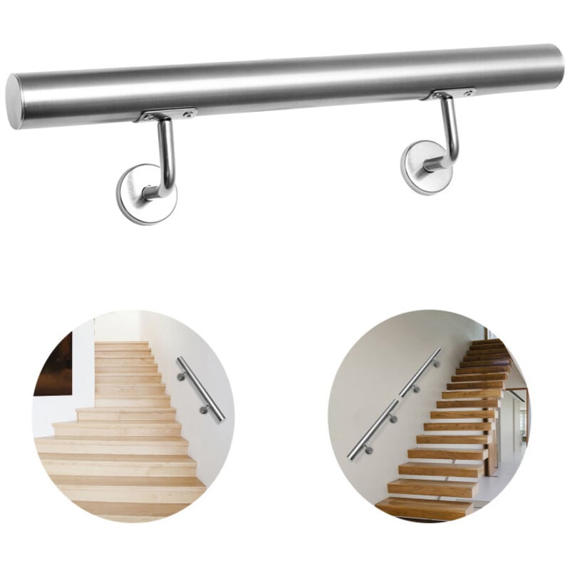 Einfeben - Rampe Escalier Rampe d'escalier 2 Supports Muraux , Main courante acier 304 inoxydable, intérieur&extérieur, 120cm