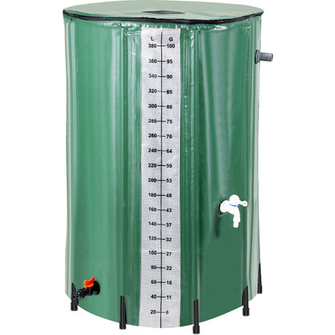 EINFEBEN Récupérateur d'eau de pluie pliable 380 L, Cuve Eau Jardin - ⌀ 70 x 98 cm - Vert