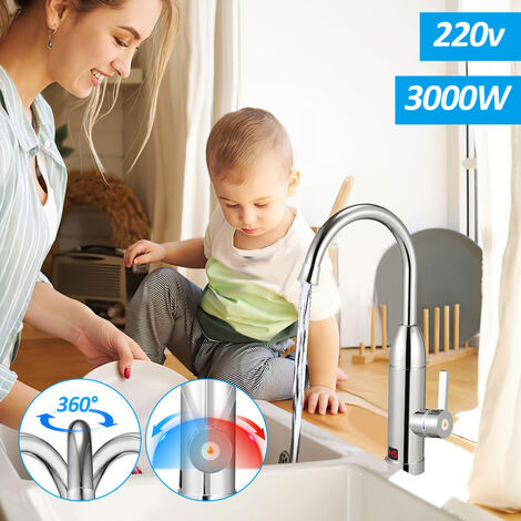 EINFEBEN Robinet Chauffe eau Instantané Electrique 3kW pour un Lave-mains, Vaisselle Mais Pas pour une Douche Bien Chaude - Argent