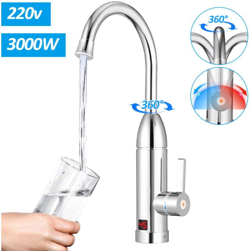 Einfeben - Robinet électrique 220 v avec chauffe-eau instantané 3000 w affichage de la température led chauffe-eau pour cuisine