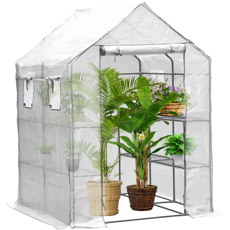 Serre de Jardin pe avec Étagères 3 Niveaux pour Légume Plante Fleur Bâche Renforcée 135g-m2 Protéger Vos Plantes 143x143x195cm Blanc - Einfeben