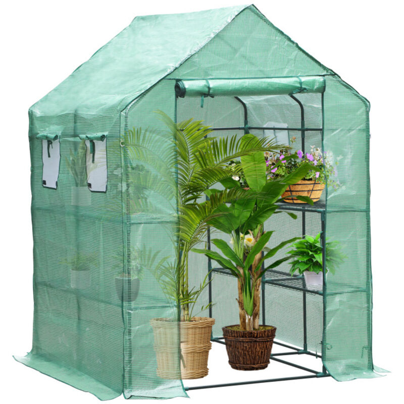 Serre de Jardin pe avec Étagères 3 Niveaux pour Légume Plante Fleur Bâche Renforcée 135g-m2 Protéger Vos Plantes 143x143x195cm Vert - Einfeben