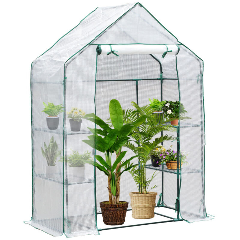Serre de Jardin pe avec Étagères 3 Niveaux pour Légume Plante Fleur Bâche Renforcée 135g-m2 Protéger Vos Plantes 143x73x195cm Blanc - Einfeben