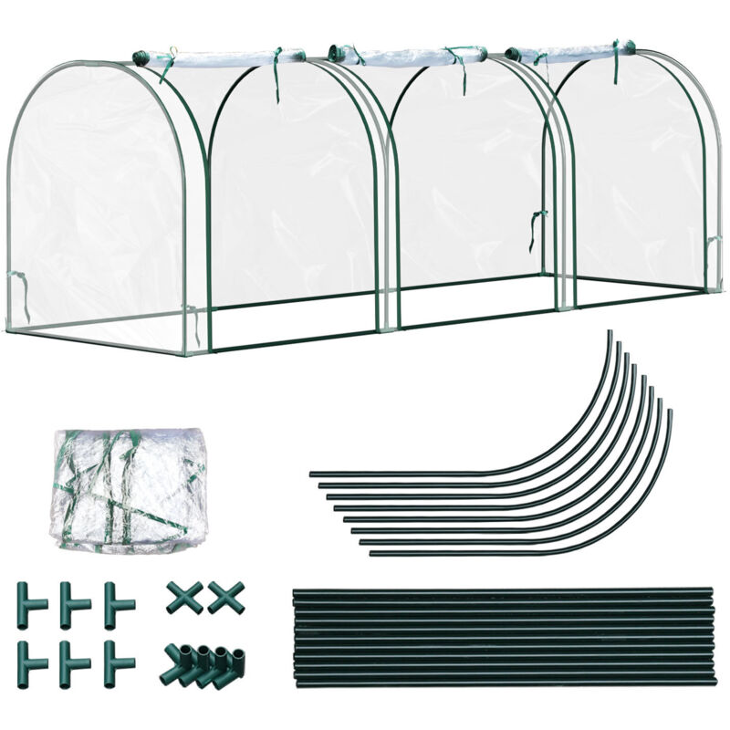 Serre de Jardin,Serre Hivernage avec 3 Portes enroulables,Bâche Renforcée en PE,Cadre en Tube d'acier,270x90x90cm,Transparent - Einfeben