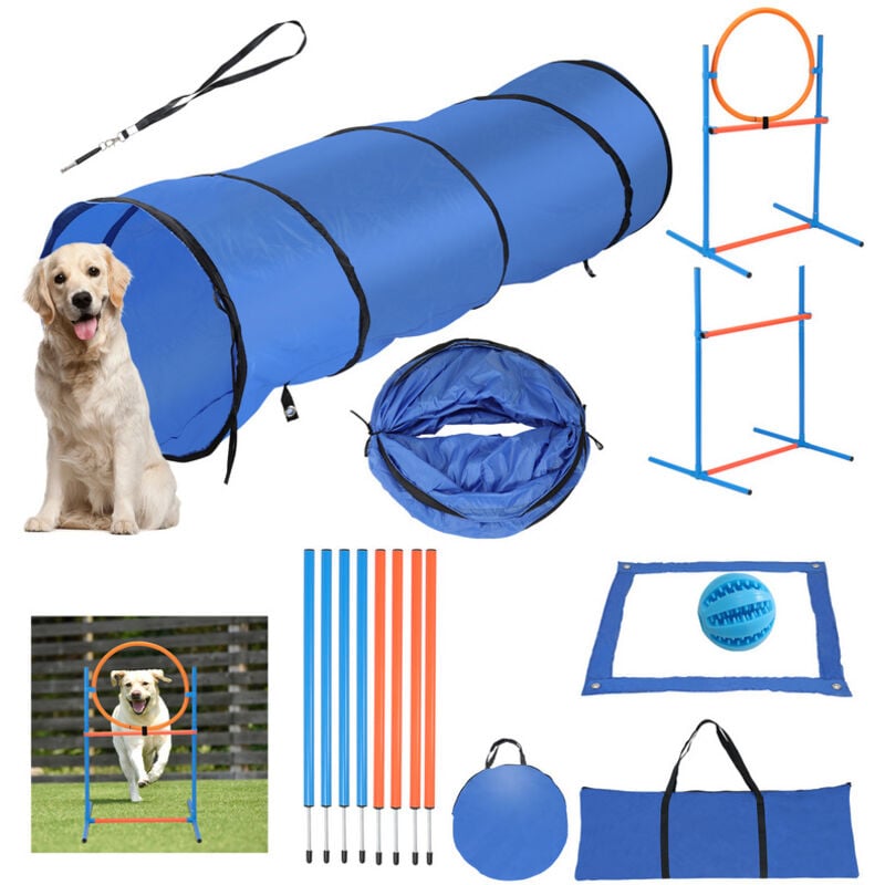 Einfeben - Set d'agility pour chiens 5 en 1 Entraînement pour chiens avec tunnel boîte de pause anneau de saut barres de slalom