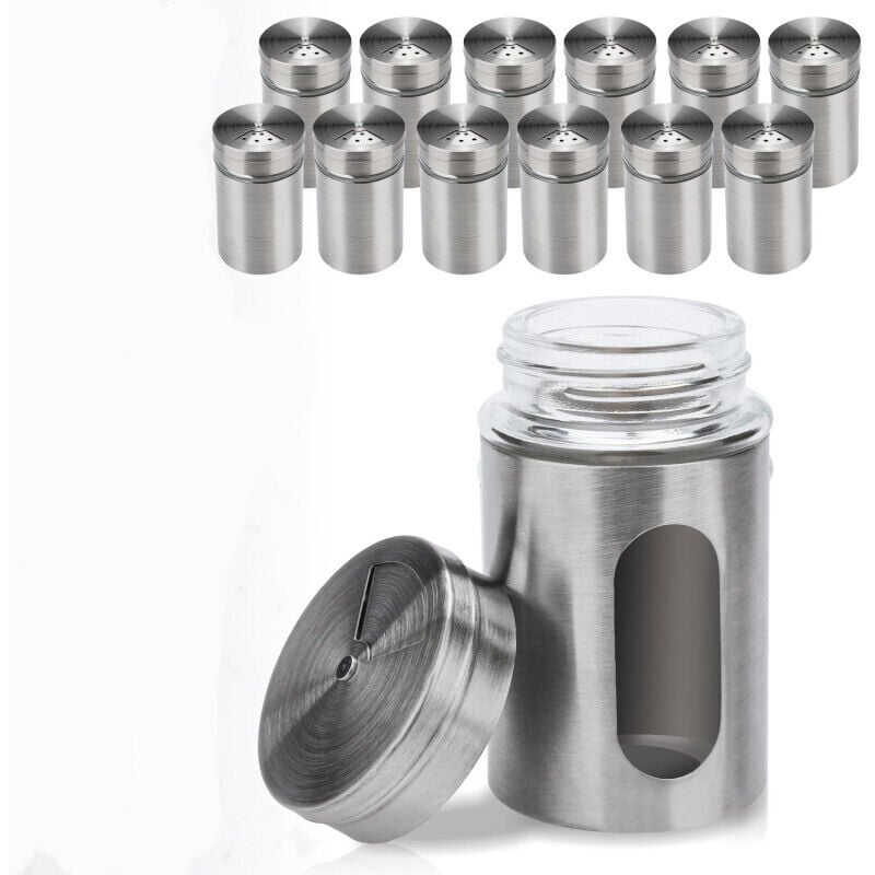 Einfeben - Shaker à épices 12 pièces Bocaux à épices rangement en acier inoxydable pour shaker à épices avec fenêtre de visualisation et contrôle de