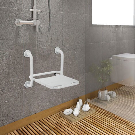 EINFEBEN Siège de douche Rabattable Montage mural 304 Inox ABS 35x32.5cm Tabouret de douche Tabouret de bain Siège de douche mural