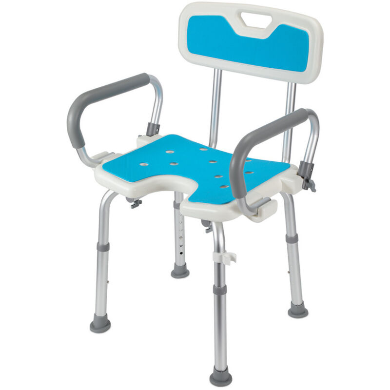Siège de douche réglable en hauteur tabouret de douche antidérapants charge max.136 Kg alu hdpe blanc Bleu Accoudoir réversible - Einfeben