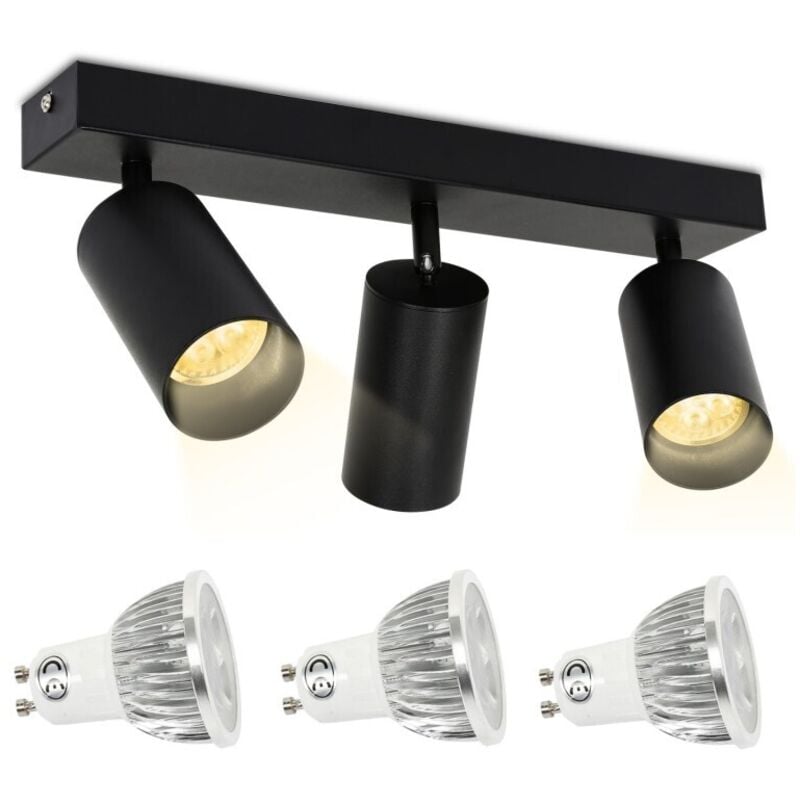 Einfeben - Spot de plafond tournante GU10 métal lustre plafond Plafonnier led noir Lampe à 3 flammes