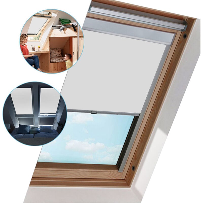 Einfeben - Store à enrouleur pour fenêtre de toit S06 pour Velux Skylight, store à enrouleur thermique gris classique, 97.394cm