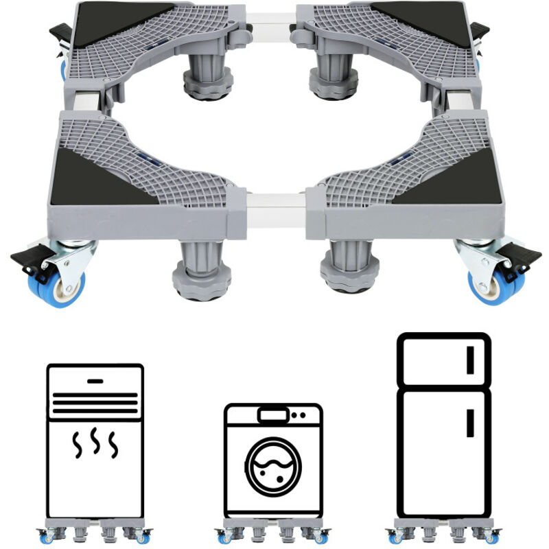 Einfeben - Support de machine à laver Base de Réfrigo de Lave-linge et de Sèche-linge Réglable 8 pieds + 4 roues 41-66cm