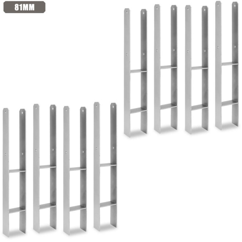 EINFEBEN Support de Poteau en H En forme H-ancre Durable pour Carports Clôtures 8 Pièces 81MM