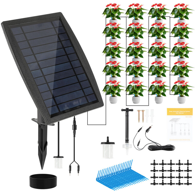 Système d'irrigation solaire avec 12 Modes de Minuterie+Tuyau de 20 m pour Jardin Plantes de Balcon Légumes - Noir - Einfeben