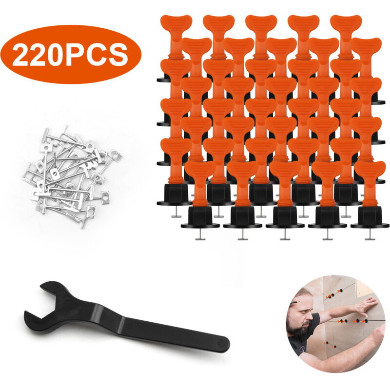 Système de nivellement de carreaux 220 pièces Pack entretoises de niveleurs de carreaux réutilisables pour la construction - Einfeben
