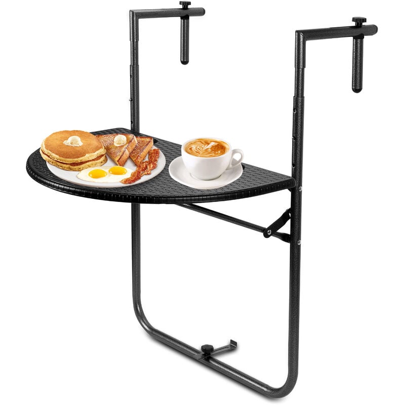 Vingo - Table de balcon pliante pliable appoint table suspendue rabattable hauteur réglable 64x60x84 cm noir - Noir