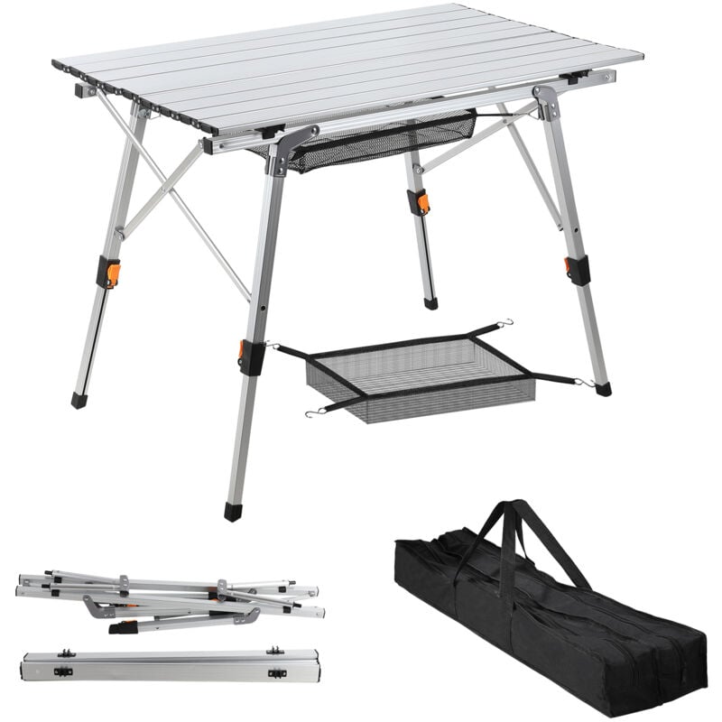 Table de camping 91 x 50 cm, 2 Hauteur réglable, Table pliante d'appoint portable - Argento - Argent - Einfeben