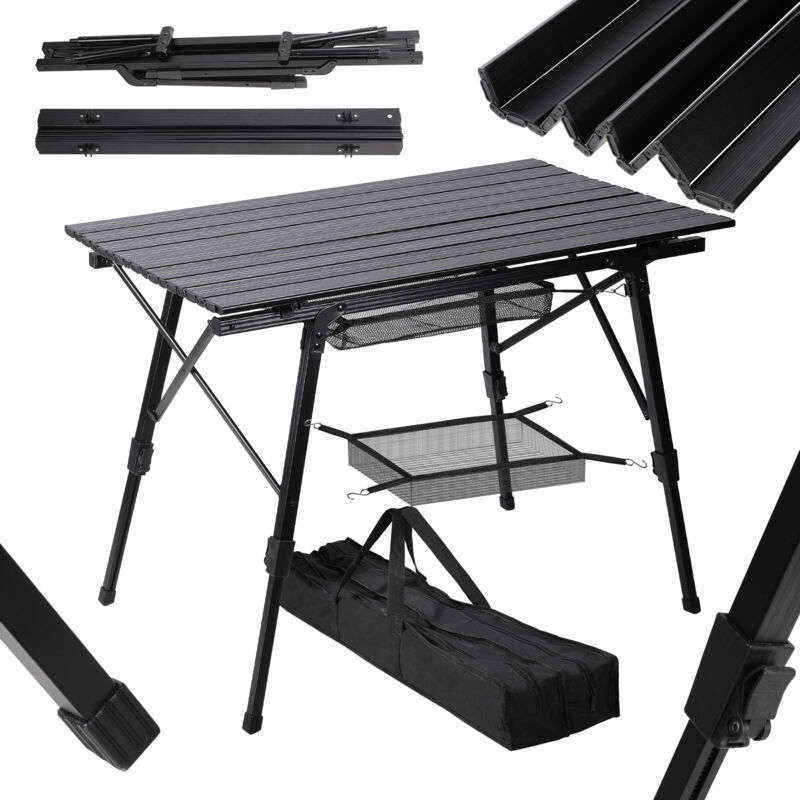 Table de camping pliante en aluminium, 91 x 50 cm, Hauteur réglable, Table d'appoint Table pliante - Nero - Noir - Einfeben