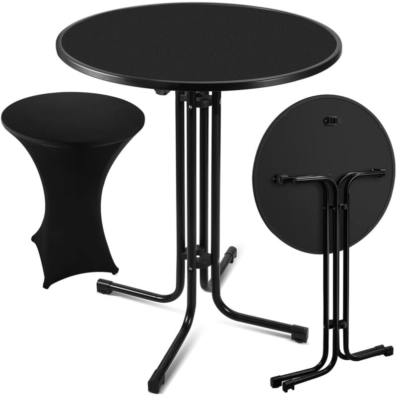 EINFEBEN Table haute avec housse Bistro pliable Jardin Table de fête Bistro Table ronde Ø 80 cm Noir