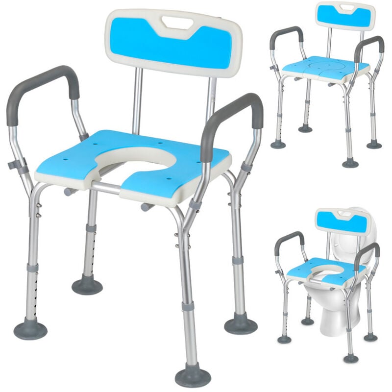 Tabouret de douche- Siège de douche- jusqu'à 135 kg tabouret de salle de bain- chaise de toilette avec bras et dossier 3 in 1 - Einfeben