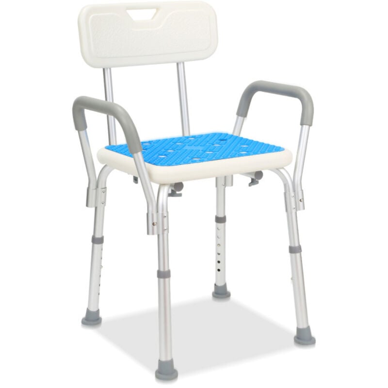 Tabouret de douche Siège de douche réglable en hauteur jusqu'à 136 kg aide à la douche - Avec accoudoir et dossier carré - Einfeben