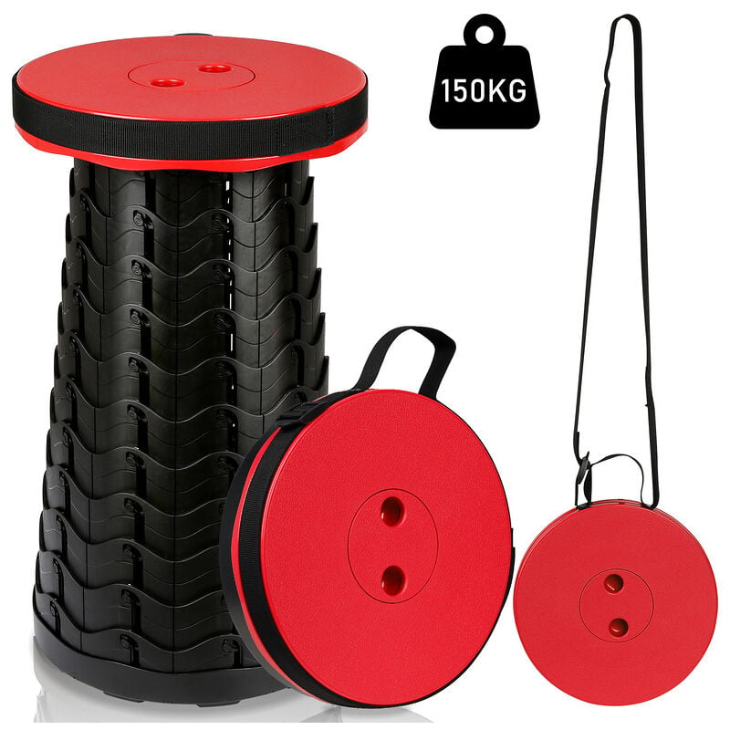 Tabouret Pliant Portable Siège télescopique Réglable en hauteur Chaise de camping Charge Max 150kg rouge - Rouge - Einfeben