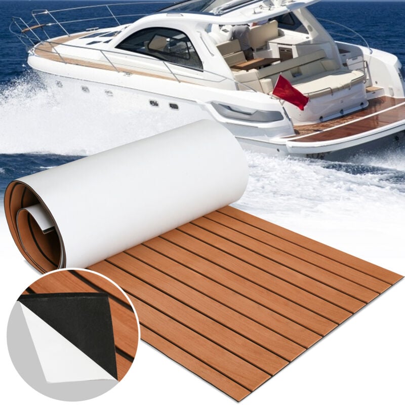 EINFEBEN Tapis de Sol Tapis de Pont en Mousse EVA Teck Yacht Tapis de Sol Auto-Adhésif Marron 240x90cm