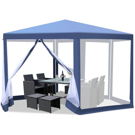 EINFEBEN Tente avec moustiquaire Pavillon avec moustiquaire Nettoyage facile Tente de réception Tente de réception Terrasse 6 angles - bleu