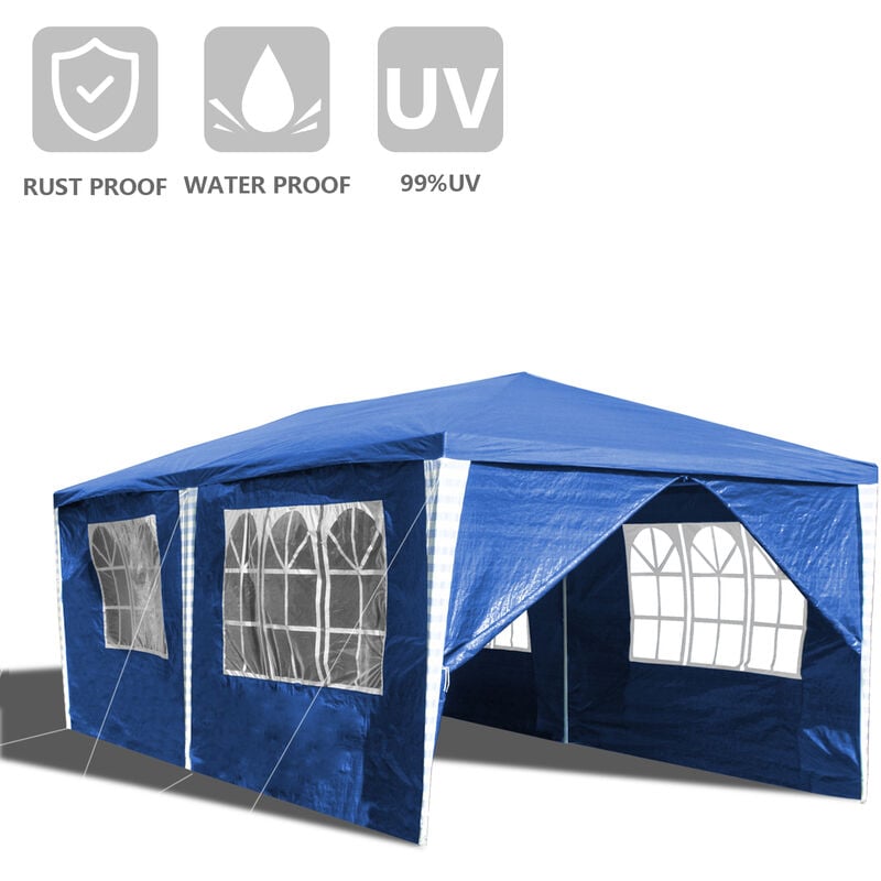 Einfeben - Tente Pavillon Camping Mariage Tente de fête Pavillon de jardin Tente de fête Bâche pe 3x6m Bleu - Bleu