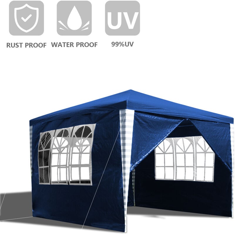 Tente Pavillon Parties latérales Camping Tente de réception Tente de fête Stabilitat Tentes de réception 3x3m Bleu - Bleu - Einfeben