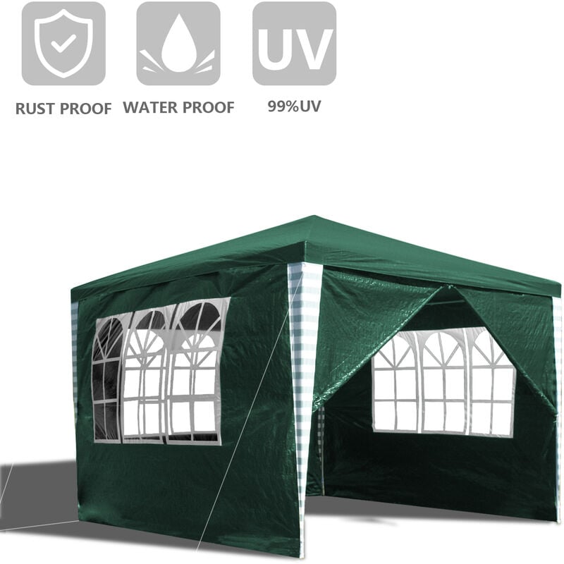 Tente Pavillon Parties latérales Camping Tente de réception Tente de fête Stabilitat Tentes de réception 3x3m Vert - Vert - Einfeben