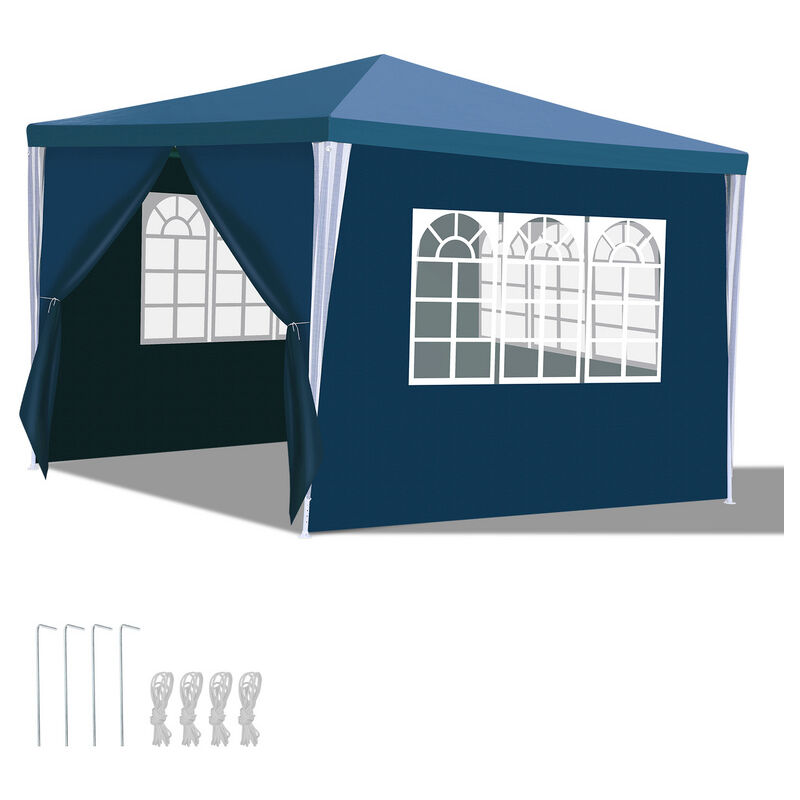 EINFEBEN Tente Tonnelle de Grandes réception avec panneaux latéraux amovibles fenêtres Tente Fête Camping chapiteau ou tonnelle Bleue 3x3m - Bleu