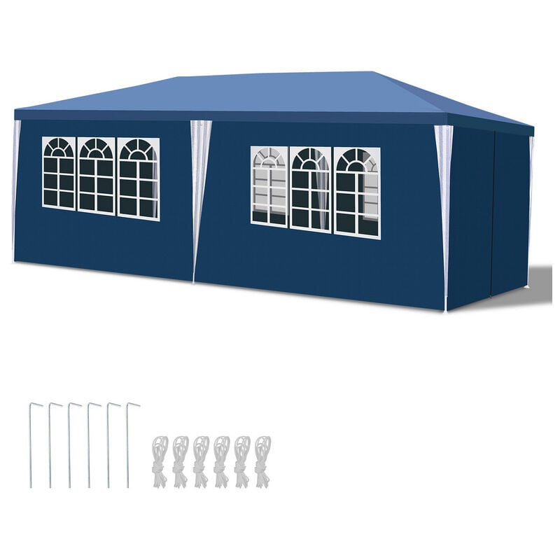 Einfeben - Tente Tonnelle de jardin avec panneaux latéraux amovibles Grandes fenêtres Tente Fête Camping chapiteau ou tonnelle Bleue 3x6m - Bleu