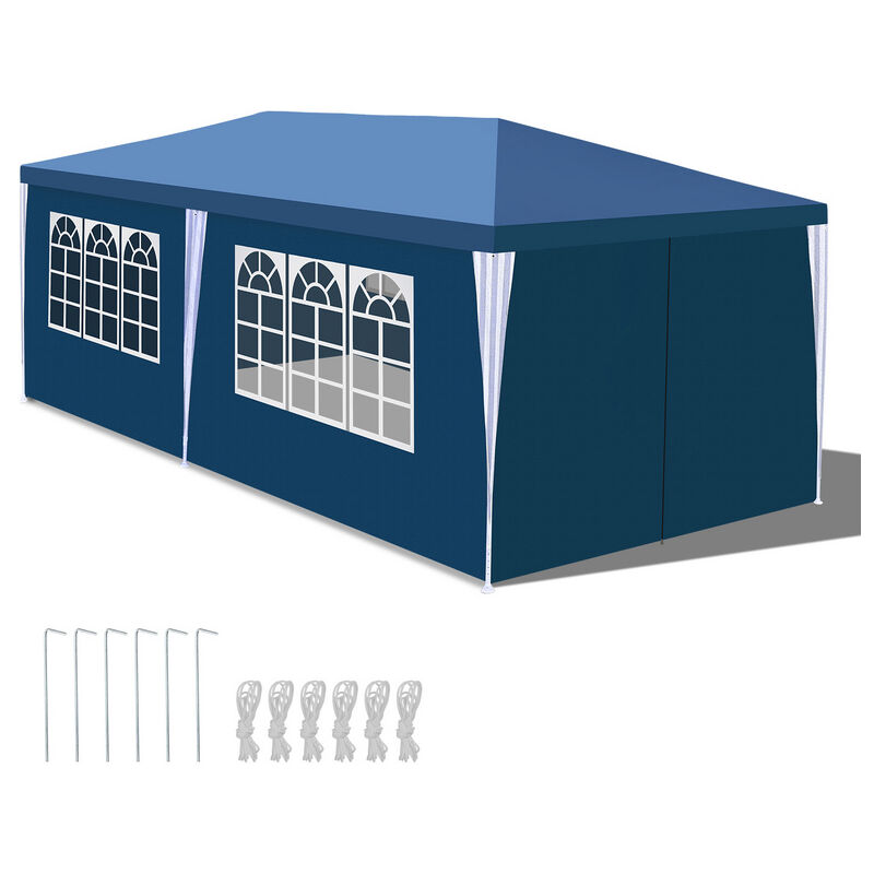 Tente Tonnelle de réception avec panneaux latéraux amovibles Grandes fenêtres Tente Fête Camping chapiteau ou tonnelle Bleue 3x6m - Bleu - Einfeben