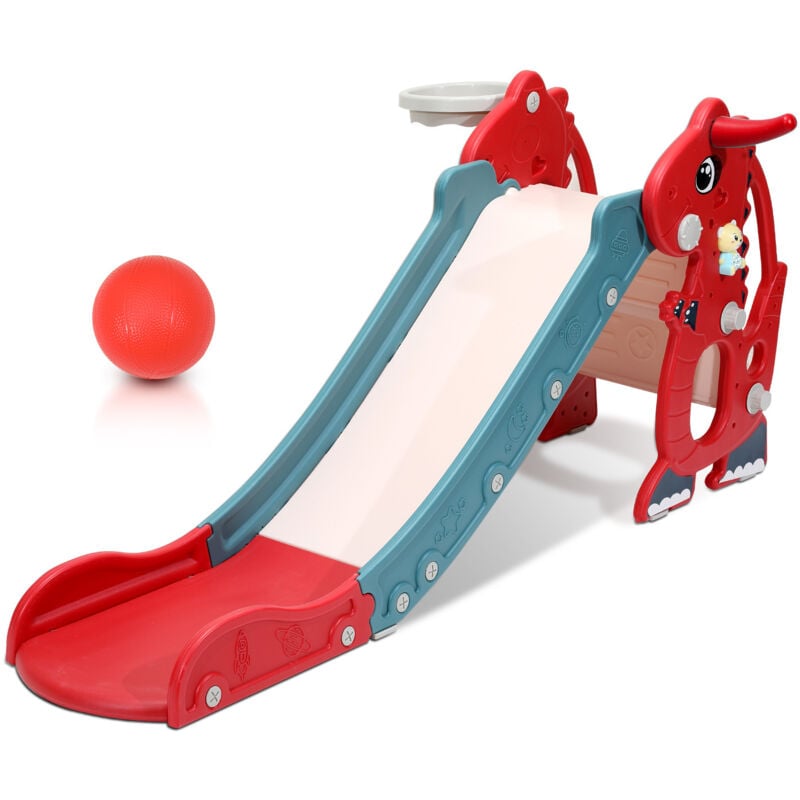 Einfeben - Toboggan enfant bébé 145 cm toboggan de jardin 4 en 1 toboggan toboggan basket rouge