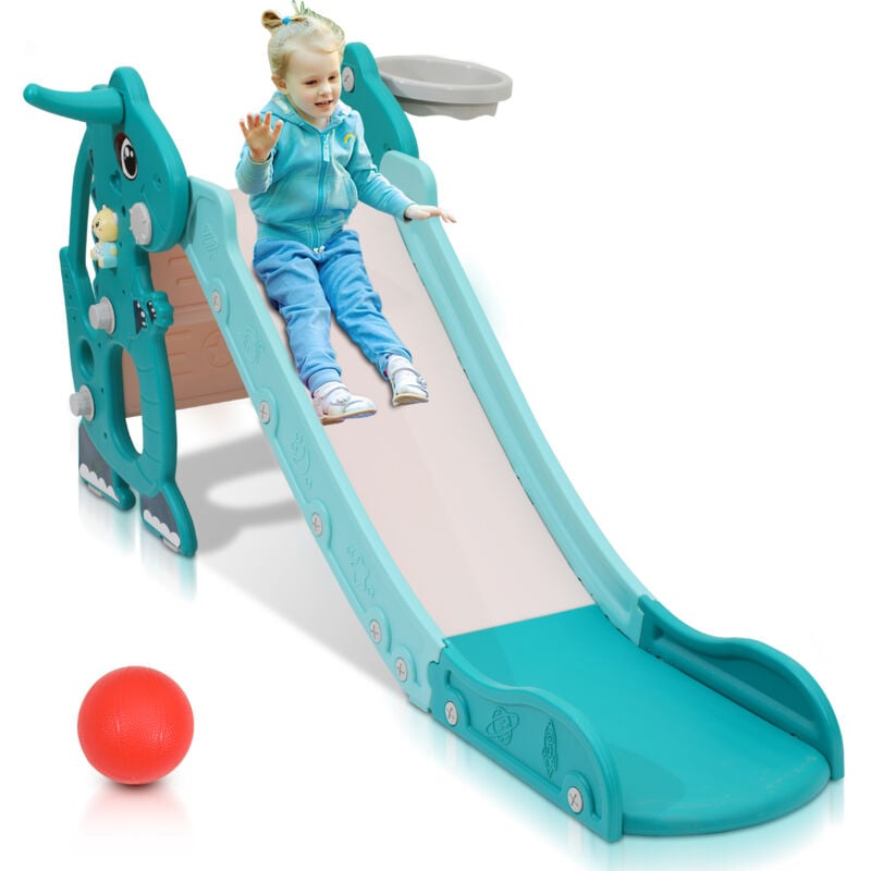 Einfeben - Toboggan pour enfants Anneau à lancer Toboggan de jardin extérieur 4 en 1 Toboggan à vagues Slide