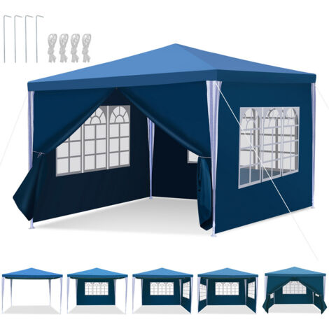 Einfeben – Tonnelle de jardin 3x3m bleu – Bâche PE imperméable 100g/m² – Structure en tube de fer robuste – Accès facile avec fermeture éclair