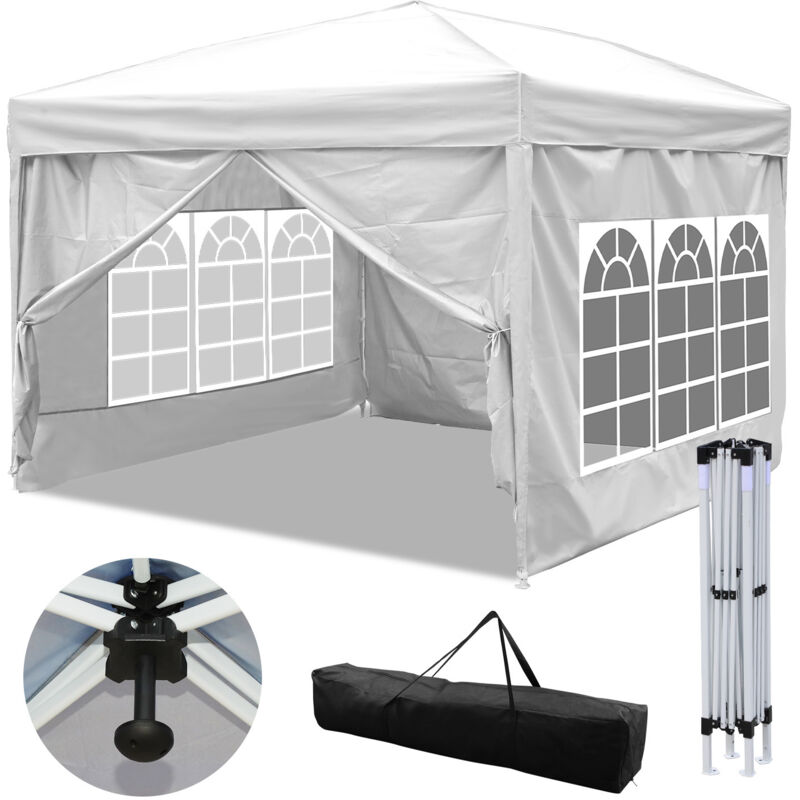 Einfeben - Tonnelle de Jardin Tente Pliante Protection du Soleil uv 50+ Tonnelle Pliante pop-up avec Parois Blanc 3x3m