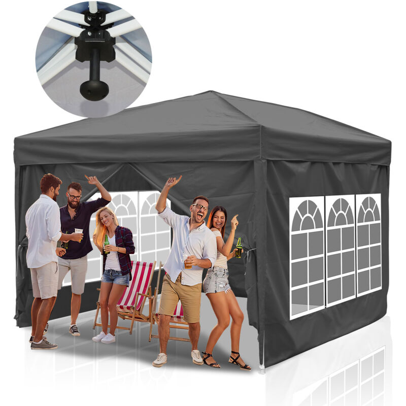 Einfeben - Tonnelle de Jardin Tente Pliante Protection du Soleil uv 50+ Tonnelle Pliante pop-up avec Parois gris 3x3m