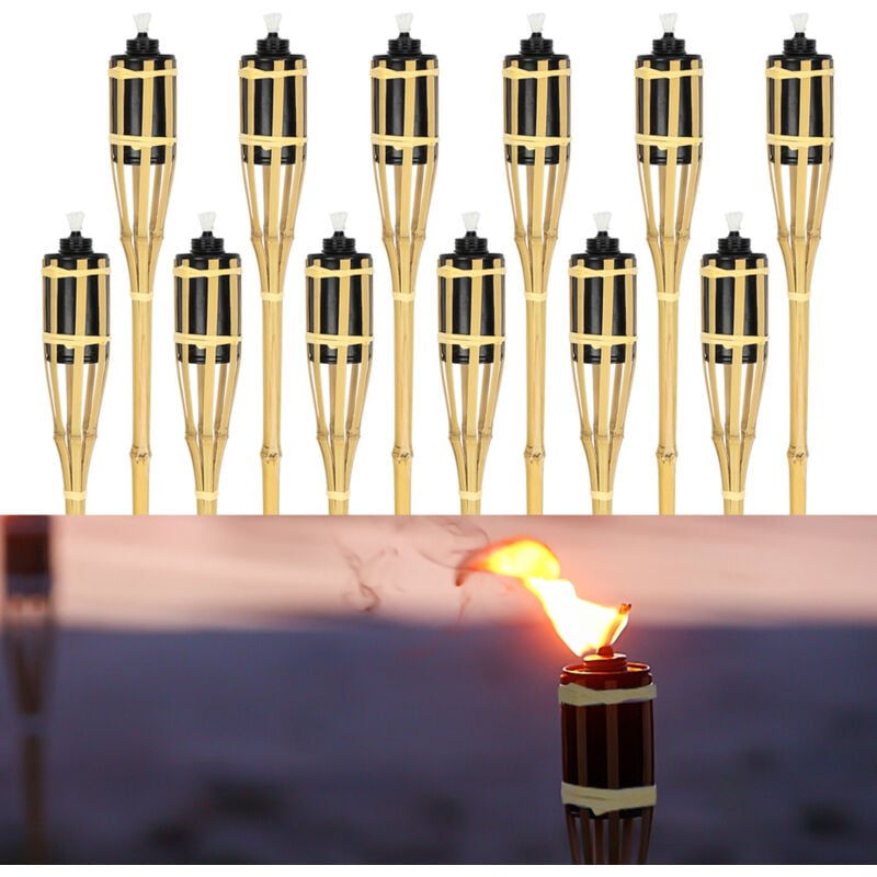 EINFEBEN Torche de jardin en lot de 12, flambeaux en bambou, avec mèche, éclairage d'ambiance, hauteur : 90 cm, nature