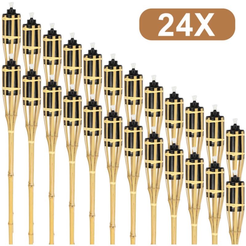 Einfeben - Torche de jardin en lot de 24, flambeaux en bambou, avec mèche, éclairage d'ambiance, hauteur : 90 cm, nature