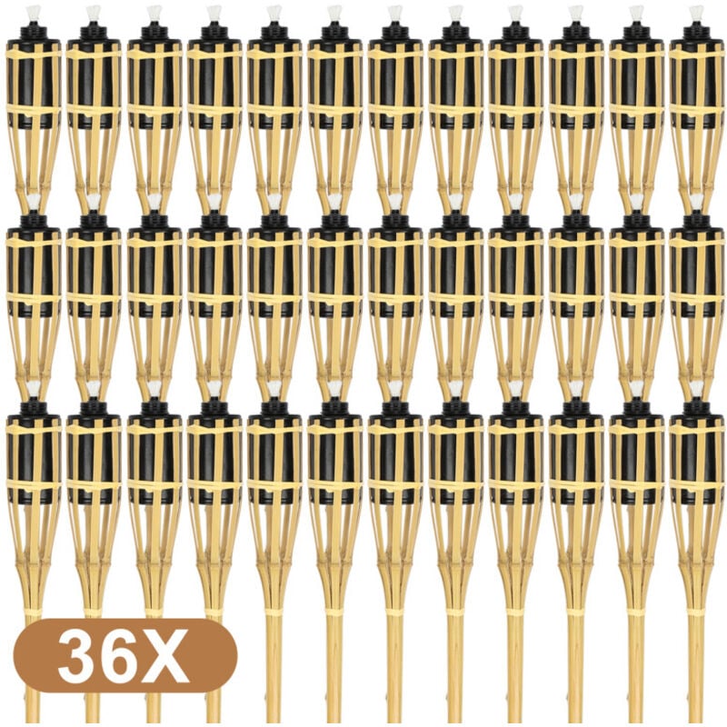 Torche de jardin en lot de 36, flambeaux en bambou, avec mèche, éclairage d'ambiance, hauteur : 90 cm, nature - Einfeben